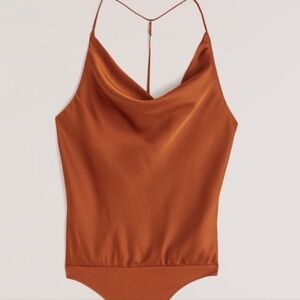 Satin cowlneck t-strap bodysuit